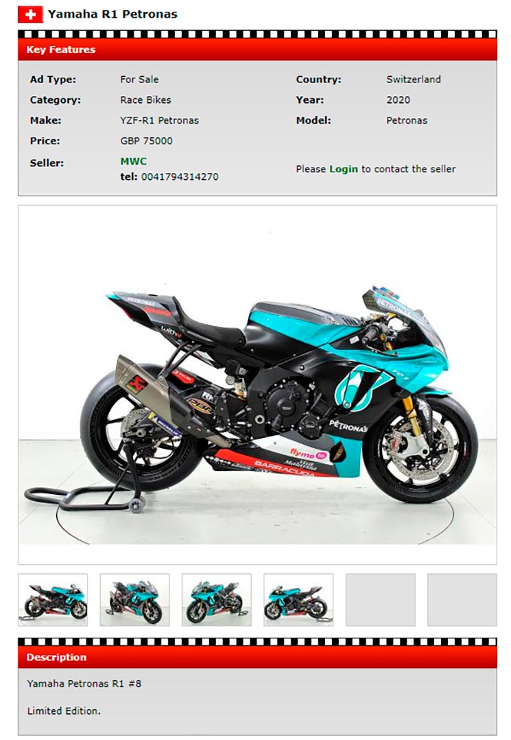 2020 PETRONAS YAMAHA YZF-R1 #15 OF 46 for sale by auction in