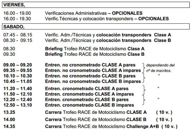 horarios race 2013