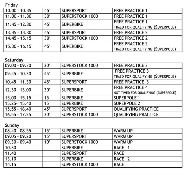 horarios sbk 2014